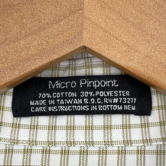 Croft & Barrow Shirt Mens 16 White Tan Check Button Up Wrinkle Free Long Sleeve - Picture 3 of 12